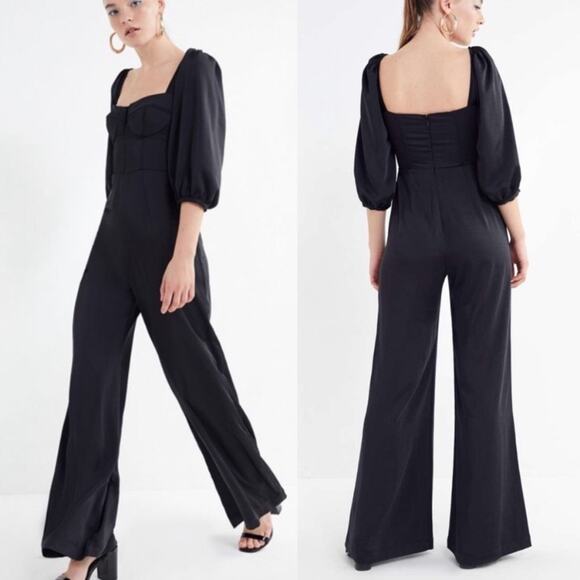 Anthropologie Capulet Manzanita S black corset top puff sleeve jumpsuit - Picture 1 of 9
